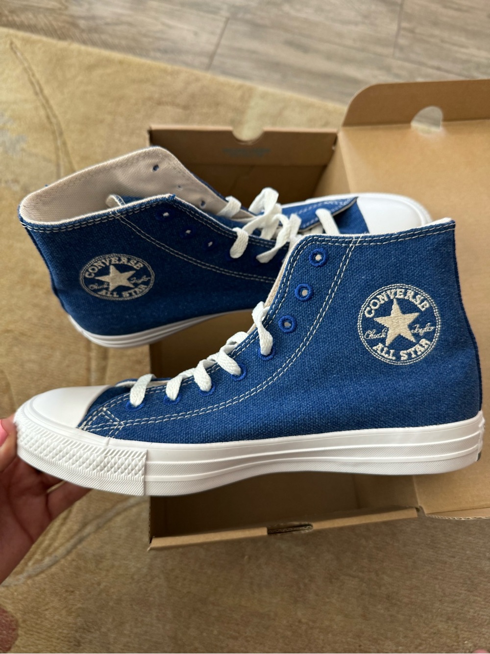 Converse High Top Sneakers in unique denim. Brand new with box